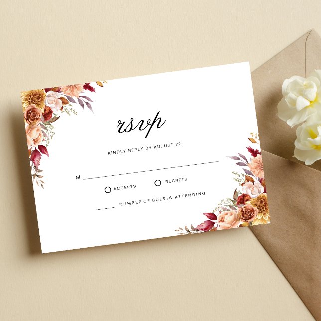Burgunderröd akvarellblommig bröllop OSA kort (Personalized burgundy floral RSVP card makes wedding replies elegant and effortless.)