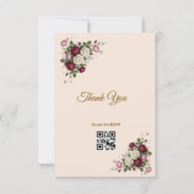 Burgunderröd Blommig Guld RSVP QR-kod Kort