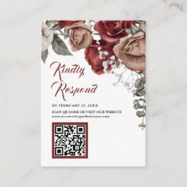 Burgunderröd Blommig QR-kod RSVP Bröllopswebbplats Tilläggskort