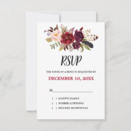 Burgunderröd Blommig Rustik Boho RSVP OSA Kort