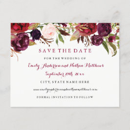 Burgunderröd blomster höstbröllop Save The Date Spara Datumet