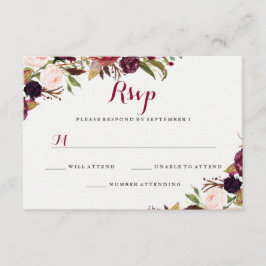 Burgunderröd blomsterbröllop RSVP höst OSA Kort