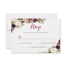 Burgunderröd blomsterbröllop RSVP höst
