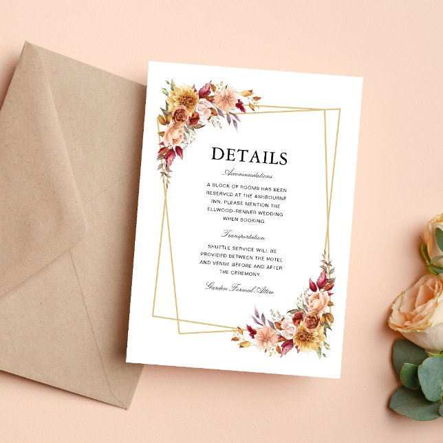 Burgunderröd blomstergeometrisk bröllopsinformatio tilläggskort (Personalized burgundy floral enclosure card keeps wedding details beautifully organized.)