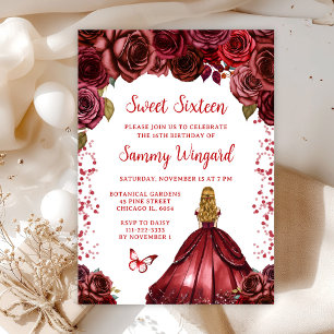 Burgunderröd Blond Hår Prinsessa Sweet Sixteen Inbjudningar