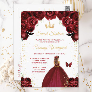 Burgunderröd Brun Hår Prinsessa Sweet Sixteen Vykort