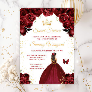 Burgunderröd Brunett Hår Prinsessa Sweet Sixteen Inbjudningar