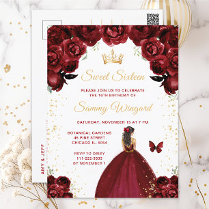 Burgunderröd Brunett Hår Prinsessa Sweet Sixteen Vykort
