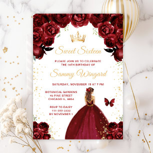 Burgunderröd Brunthårig Prinsessa Sweet Sixteen Inbjudningar