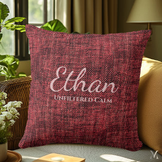 Burgunderröd Denimstruktur | Anpassad Rustik Hem Kudde