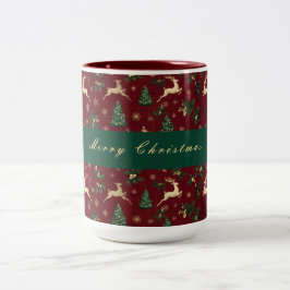 Burgunderröd jul Berry Christmas, Guld Ren Träd Två-Tonad Mugg