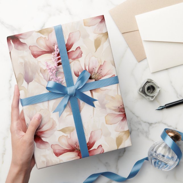 Burgunderröd kräm blomster bröllopsdusch presentpapper (Gifting)