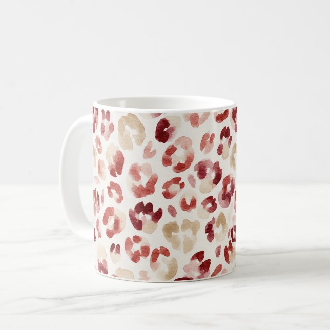Burgunderröd kräm leopardtryck kaffemugg (Framsida vänster)