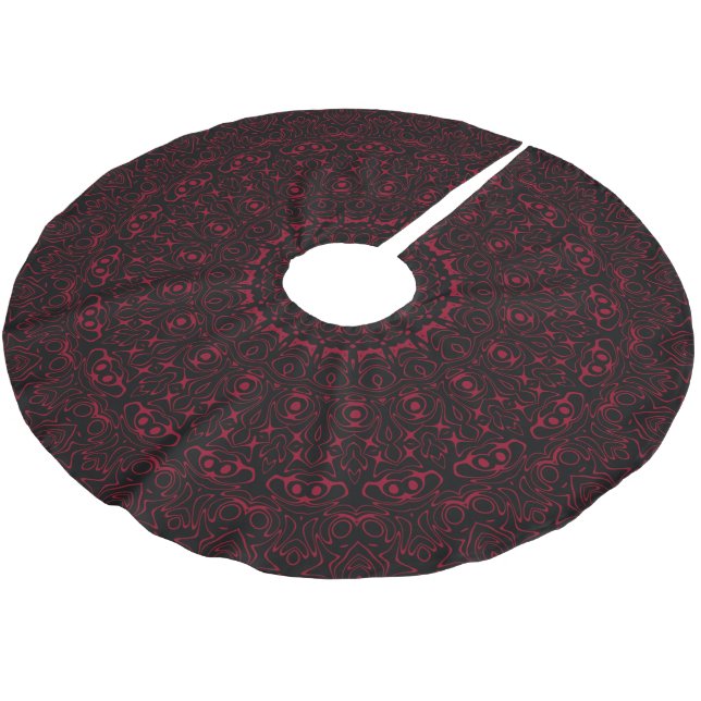 Burgunderröd mandala med ornamental symmetri julgransmatta borstad polyester (Vinklad)