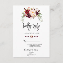 Burgunderröd Marsala Blommig Handskriven RSVP OSA Kort