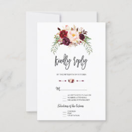 Burgunderröd Marsala Blommig Handstavad RSVP OSA Kort