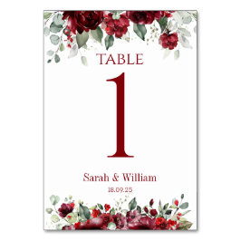 Burgunderröd Peony Eucalyptus Greenery Bröllop Bordsnummer