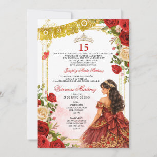 Burgunderröd Quinceañera 15 År Min Quince-krona Inbjudningar
