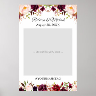 Burgunderröd rosé floral bröllopsfotopropp poster