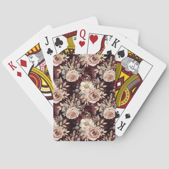 Burgunderröd Rosenskugga Blommig Casinokort (Baksidan)
