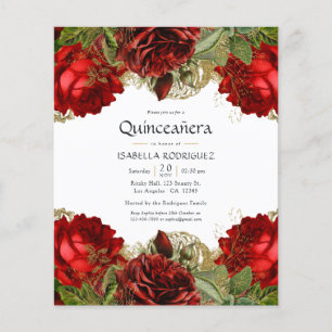 Burgunderröda och gyllene vintage rosor Quinceañer Flygblad