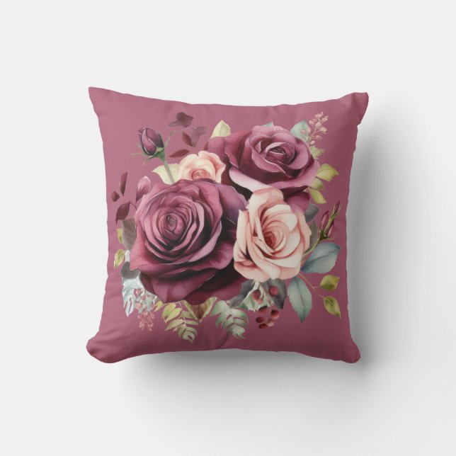 Burgunderröda rosor Klassiskt blomster  Kudde (Framsida)