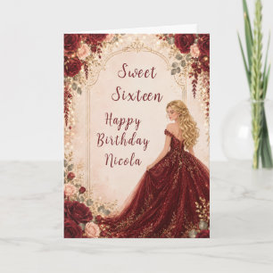 Burgunderröda Rosor Sweet Sixteen Guld Fest Kort