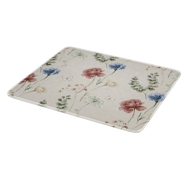 Burgunderros Blå Vita Blommor Fjäril (Hörn)