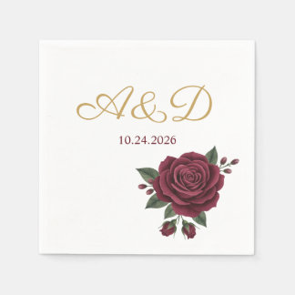 Burgunderrosé och guld folie bröllopsmonogram serv pappersservett