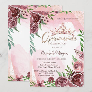 Burgunderrosor Kronar Quinceañera Inbjudningar