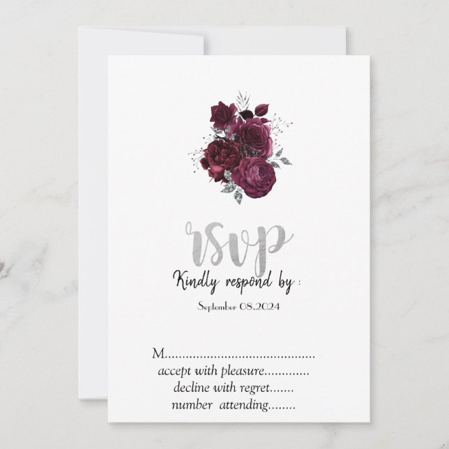 Burgunderrosor RSVP   Inbjudningar (Framsida)