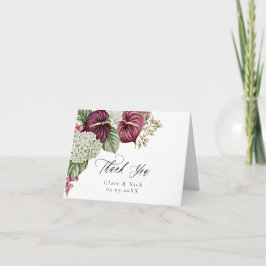Burgundervin Anthurium och Hortensia Bröllop Tack Kort