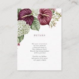 Burgundervin Anthurium och Hortensia Bröllop Tilläggskort