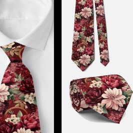 Burgundervin Boho Akvarell Blommor Slips