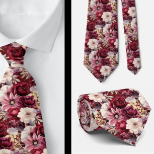 Burgundervin Boho Akvarell Blommor Slips