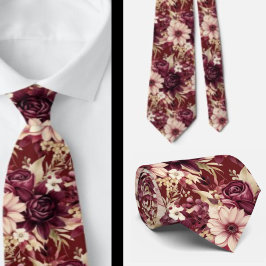Burgundervin Boho Akvarell Blommor Slips