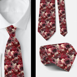 Burgundervin Boho Akvarell Blommor Slips