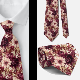 Burgundervin Boho Akvarell Blommor Slips