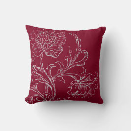 Burgundervin & Grå Modern Elegant Blommig Kudde