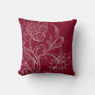 Burgundervin & Grå Modern Elegant Blommig Kudde