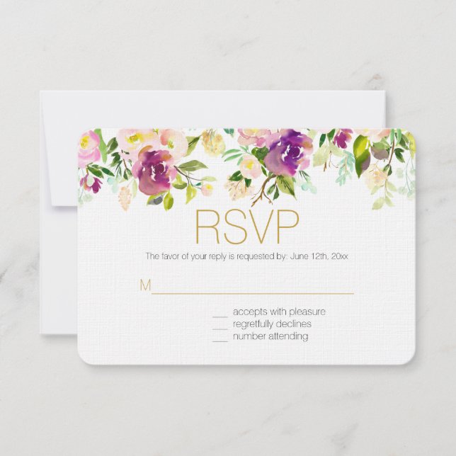 Burgundervin och rosa akvarellblommor RSVP OSA Kort (Framsida)