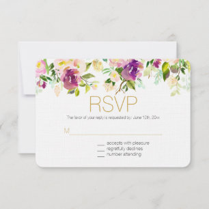 Burgundervin och rosa akvarellblommor RSVP OSA Kort