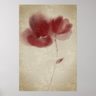 Burgundgy Twin Poppies Flower för Rustic Chic Abst Poster