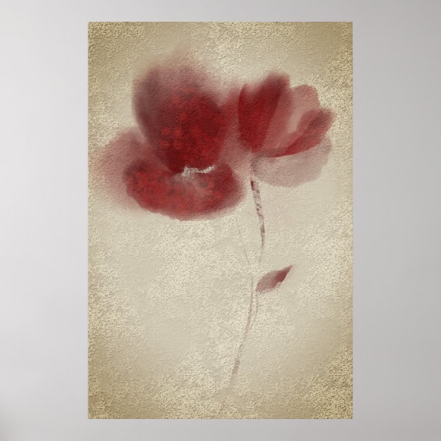 Burgundgy Twin Poppies Flower för Rustic Chic Abst Poster (Framsidan)