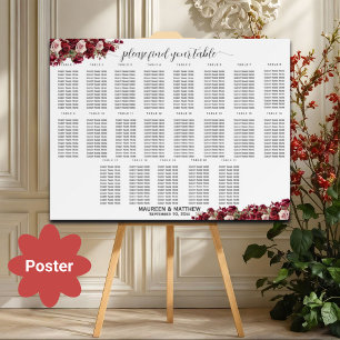 Burgundi Blommigt 21 Bord Bröllop säten Poster