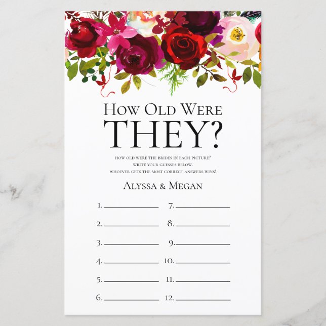 Burgundi Blommigt hur gammal de var HBT TQ (Framsida)