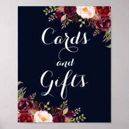 Burgundi-Blommigt-kort och gåvor till Bröllop Poster