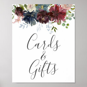 Burgundi-Blommigt- och grönsakskort och presentkor Poster