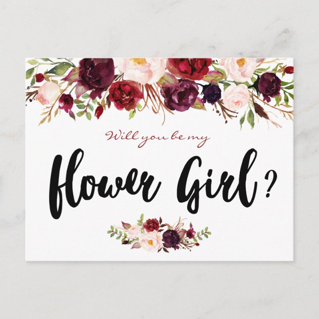 Burgundi-blommor blir du mitt barnkort inbjudan vykort (Framsida)