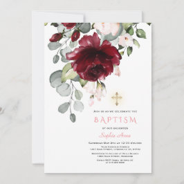  burgundi Blommor Guld Kor Girl Girl Baptism Inbjudningar